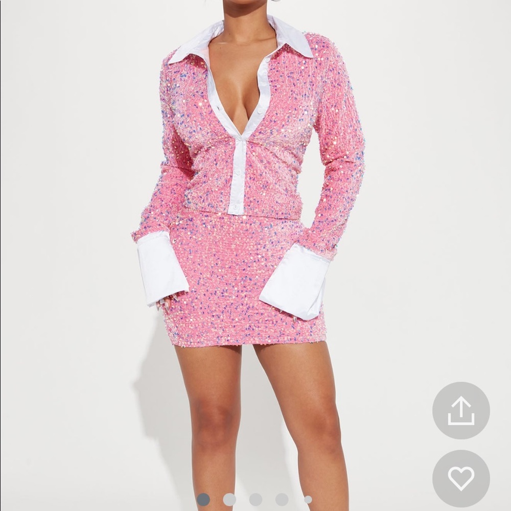 Pink sequence shirt set